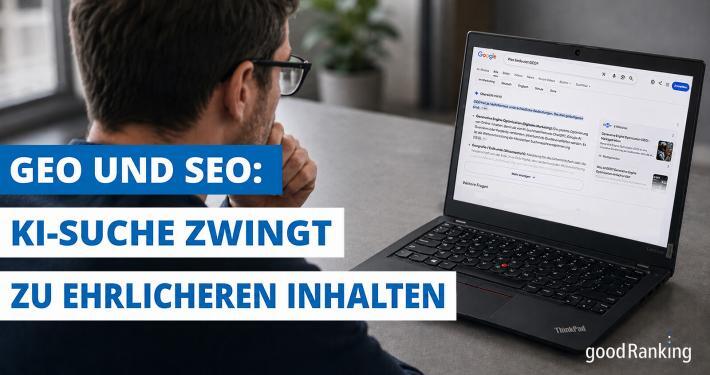 Mann betrachtet nachdenklich ein Dashboard auf einem schwarzen Laptop